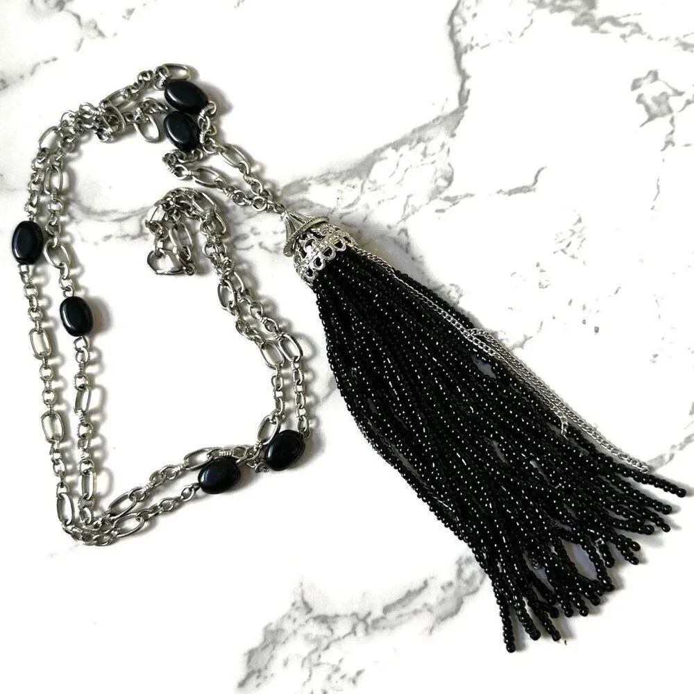 Black and silver tassel necklace